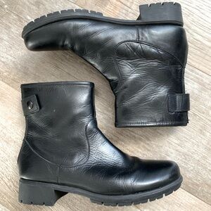 Aerosoles "Just Kidding" Black Leather Moto Ankle Boots Casual Zippered